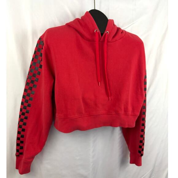 Forever 21 Red Checkered Sleeve Crop Top MEDIUM Womens Juniors Emo - Picture 5 of 9